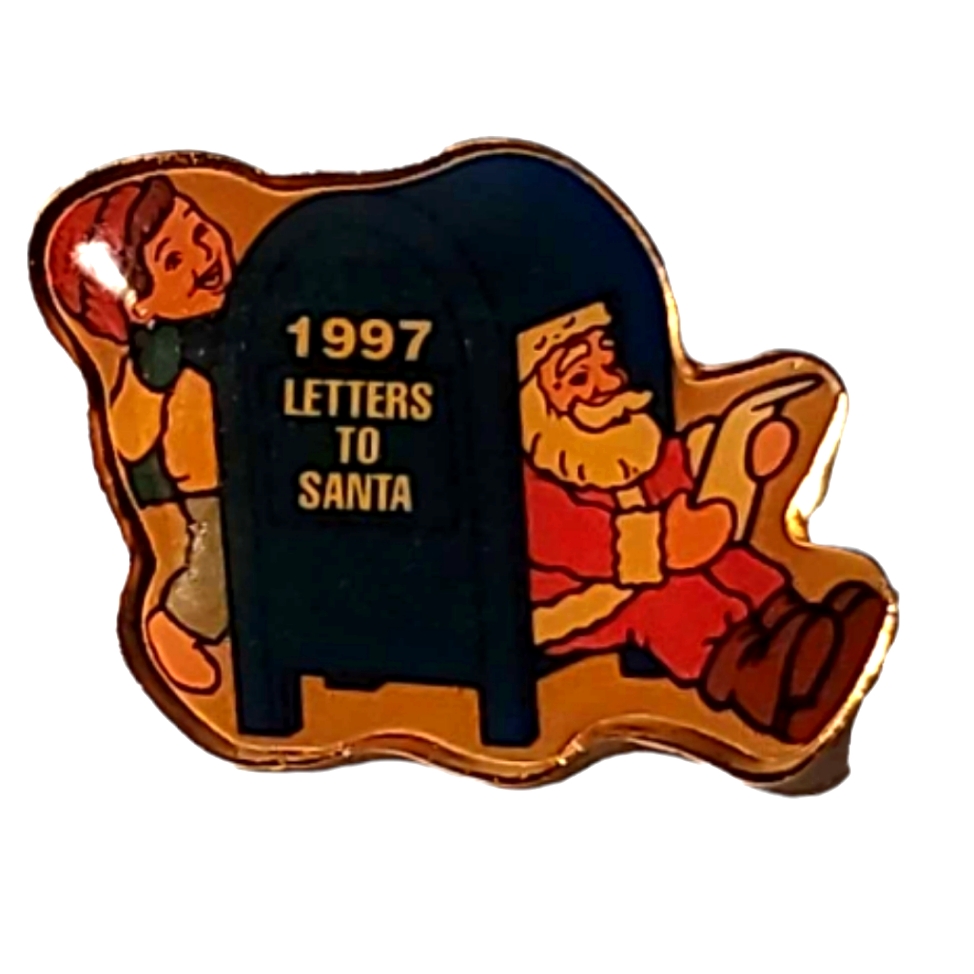 Letters To Santa Christmas Pinback Brooch Santa Elf At The Mailbox 1997 10$